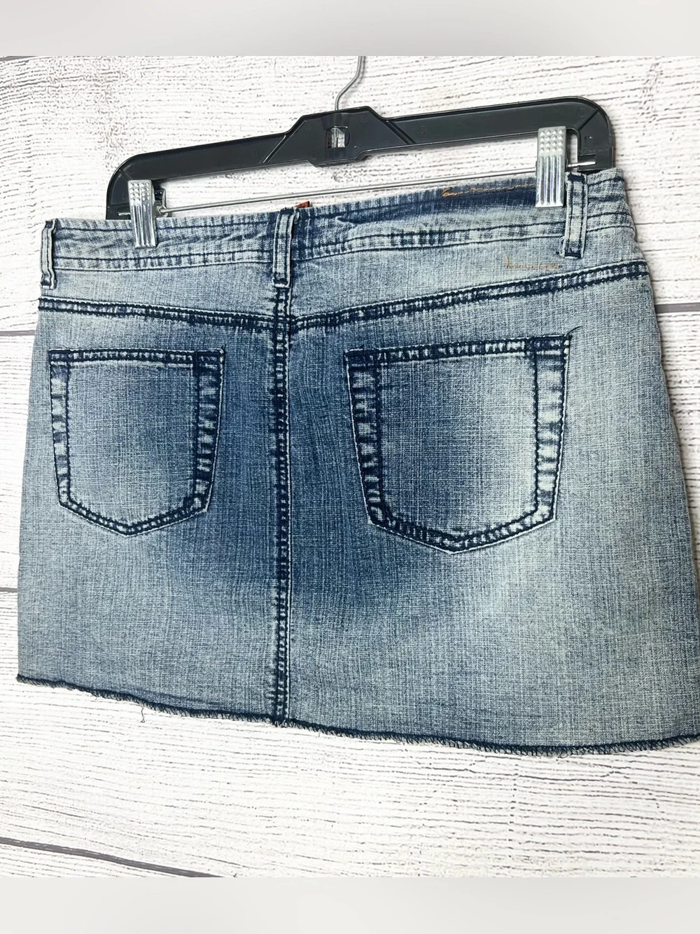 Vintage Y2K Dollhouse Button Fly Distressed Denim Mini Skirt Size 9/10